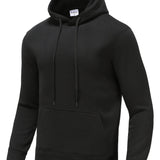 kkboxly  Men's Solid Color, Pocket Drawstring, Thermal Hoodie