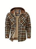 Men's Warm Fleece Hooded Plaid Retro Coat For Fall Winter