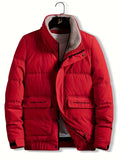 kkboxly  Fashionable Men's Stand Collar Zipper Snap Button Solid Fleece Winter Jacket,Suitable For Winter,Street Outdoor,Comfortable,Warm And Versatile