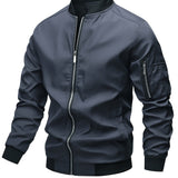 kkboxly  Classic Design Track Jacket, Men's Casual Baseball Collar Solid Color Zip Up Jacket For Spring Fall