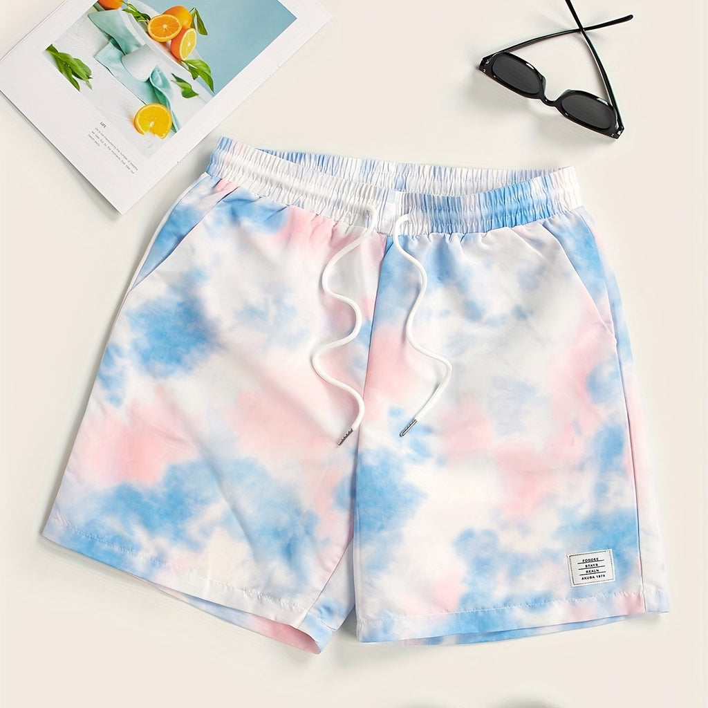 kkboxly  Small Size & Order Size Up, New Men's Drawstring Print Tie-dye Beach Shorts