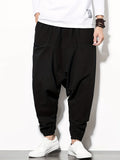 kkboxly  Cotton & Linen Blend Men's Drawstring Harem Pants Beach Pant Bohemian Pattern Casual Baggy Pants Streetwear Hiphop Rapper Style