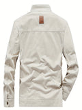 kkboxly  Men's Casual Comfy Cotton Windbreaker Jacket, Chic Stand Collar Zipper Pocket Cargo Jacket