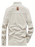 kkboxly  Men's Casual Comfy Cotton Windbreaker Jacket, Chic Stand Collar Zipper Pocket Cargo Jacket