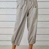 kkboxly  Patched Pockets Button Front Crop Pants, Casual Loose Pants For Spring & Summer, Women's Clothing