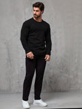 kkboxly  Men's Solid Crew Neck Knit Long Sleeves T-shirt, Casual Comfy Shirt For Spring Summer Autumn, Men's Clothing Tops