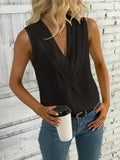 kkboxly   Ruched V Neck Blouse, Casual Sleeveless Solid Versatile Blouse, Women's Clothing