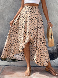 kkboxly  Dalmatian Print Ruffle Hem Skirt, Casual Skirt For Spring & Summer, Women's Clothing