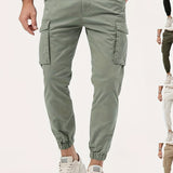 kkboxly  Trendy Solid Cargo Pants, Men's Multi Flap Pocket Trousers, Loose Casual Outdoor Pants, Men's Work Pants Outdoors Streetwear Hip Hop Style