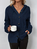 kkboxly  Button Up Drawstring Hooded Cardigan, Causal Solid Long Sleeve Cardigan For Spring & Fall, Women's Clothing
