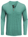 kkboxly  Men's Henley Shirts Casual Trendy Shirt Round Neck With Button Up Solid Long Sleeve For Daily Summer Autumn