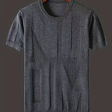kkboxly  Ice Silk Letter Print Men's Plus Size Short-sleeve T-shirt For Summer Sports, Knitted Leisurewear For Big And Tall Guys