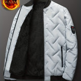 kkboxly  Solid Color Sherpa Lined Varsity Jacket, Men's Casual Fleece Lined Baseball Jacket Coat Regular Fit College Hipster Windbreaker For Winter Autumn