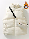 kkboxly  Warm Winter Vest With Matching Waist Bag, Men's Casual Stand Collar Zip Up Vest For Fall Winter