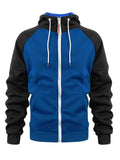 kkboxly  Men's Casual Zip Up Hoodie, Color Block Hooded Jacket For Sports
