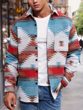 Plus Size Men's Geometric Pattern Print Jacket, Personalized Fashion Casual Fleece Jacket, Men's Clothing, Best Seller