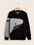 kkboxly  Cartoon Whale Print, Loose Fit Warm Sweater, Men's Casual Retro Style Slightly Stretch Crew Neck Pullover Sweater For Fall Winter