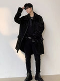 kkboxly  Cotton Blend Men's Trendy PU Coat Full Length Winter Stylish Lapel Open Front Overcoat For Men Windproof Cardigan Outwear With Pocket