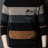 All Match Knitted Color Block Sweater, Men's Casual Warm High Stretch Crew Neck Pullover Sweater For Men Fall Winter