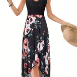 Kkboxly  Women's Dresses Casual Floral Printed Sleeveless Sling V-neck Backless Dresses