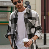 kkboxly  Mens Long Sleeve Flannel Plaid Shirt Jacket Casual Button Down Shirt