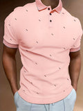 kkboxly  Dot Pattern Stripe Collar Casual Slightly Stretch Button Up Short Sleeve Polo Shirt, Men's POLO For Summer