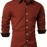 kkboxly  Men's Casual Trim Contrast Button Long Sleeve Shirt