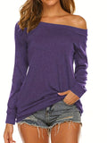 kkboxly  Solid Cold Shoulder T-shirt, Casual Long Sleeve T-Shirt For Spring & Fall, Women's Clothing