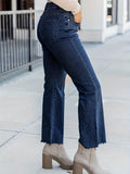 kkboxly  Plus Size Casual Jeans, Women's Plus Solid Button Fly Medium Stretch Flared Leg Jeans