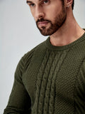 kkboxly  All Match Knitted Cable Slim Sweater, Men's Casual Warm Slightly Stretch Crew Neck Pullover Sweater For Men Fall Winter