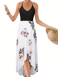 Kkboxly  Women's Dresses Casual Floral Printed Sleeveless Sling V-neck Backless Dresses