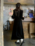 kkboxly  Contrast Trim Bow Decor Velvet Dress, Elegant Long Sleeve Button Front Dress For Spring & Fall, Women's Clothing