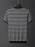 kkboxly  Men's Striped Thin Knit Short-sleeve T-shirt Plus Size Male's Clothing For Summer, Leisurewear For Big And Tall Guys