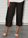 kkboxly  Plus Size Casual Capri Pants, Women's Plus Solid Straight Leg Summer Capri Pants