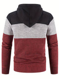 kkboxly  Color Block Hooded Cardigan Jacket, Men's Casual Stylish Slightly Stretch Zip Up Sweater For Spring Fall