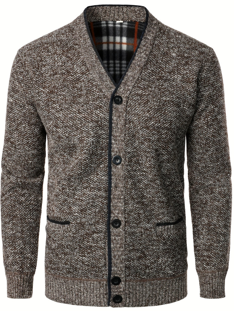kkboxly  All Match Knitted Warm Thick Cardigan, Men's Casual Warm Slightly Stretch Button Up Jacket Coat For Fall Winter