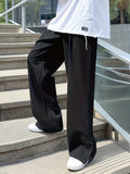 kkboxly  Chic Loose Fit Mopping Trousers, Men's Casual Solid Color Straight Leg Pants For Spring Summer