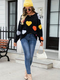 kkboxly Heart Pattern Crew Neck Fleece Sweater, Valentine's Day Long Sleeve Cozy Pullover Sweater, Women's Clothing