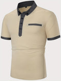 kkboxly  Men's Polo Shirts, Casual Black Slim Fit Lapel Button Up Polo Shirt
