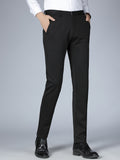 kkboxly Classic Design Dress Pants, Men's Formal Solid Color Slightly Stretch Dress Pants For Spring Summer Business