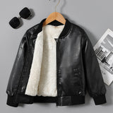 kkboxly  kkboxly  Boys Fleece Zipper Artificial Leather Jacket