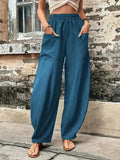 2025 kkboxly  Boho Solid Elastic Waist Harem Pants, Casual Long Length Baggy Pants With Pockets For Spring & Summer, Women's Clothing