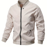 kkboxly  Men's Casual Zip-up Regular Fit Jacket, Zipper Pocket Baseball Jacket, Lightweight Casual Jacket For Men