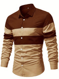 kkboxly  Color Block Print Men's Casual Button Up Long Sleeve Shirt, Men's Clothes For Spring Summer Autumn, Tops For Men