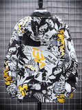 kkboxly  Spring And Autumn Men's Fashion Graffiti Mid Length Windbreaker Popular Hooded And Handsome Men's Jacket Popular Versatile Men's And Women's Same Windbreaker Jacket