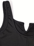 kkboxly  Solid Notched Neck Romper Jumpsuit, Casual Sleeveless Romper Jumpsuit, Women's Clothing