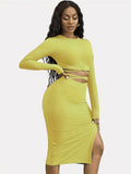 kkboxly  Solid Casual Two-piece Set, Tie Back Cropped Tops & Bag Hip Split Skirts Outfits, Women's Clothing