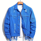 kkboxly  Men's Trendy Denim Jackets, Vintage Lapel Comfy Streel Style Tops For Men's Autumn & Winter Wearing