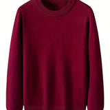 kkboxly  All Match Knitted Sweater, Men's Casual Warm Mid Stretch Solid Color Crew Neck Pullover Sweater For Fall Winter