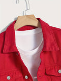 kkboxly  Raw Trim Color Block Denim Jacket, Men's Casual Street Style Cotton Jacket